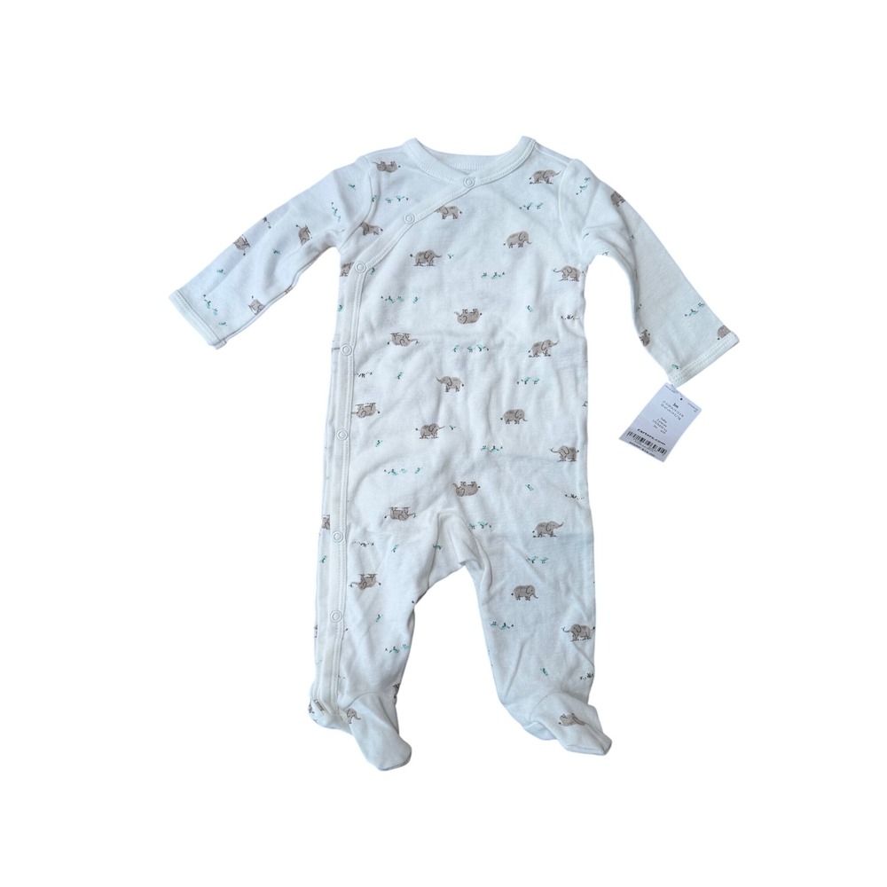 Carters Baby 3M White Elephant Print Side Snap Footed Sleep and Play Jumpsuit